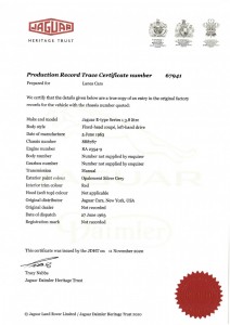 Jaguar Heritage Certificate